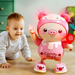 Electric/RC Animals Electronic Pets Pig Dancing Toy With Swing Light Music Cute Pig Cartoon Animal Baby Toys For Birthday Year Xmas Gifts 230414
