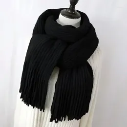 Motorcycle Armour Women's Winter Scarf 2023 Versatile Long Knitted Couple Thickened Warm Wool Men's Solid Colour Tassel