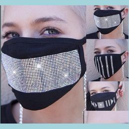 Designer Masks Bling Face Mask Crystal Rhinestone Diamond Sparkle Reusable Cloth Er Protive Facemask For Teenager Adt Black Drop Del Dhlev