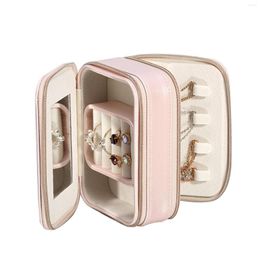 Jewellery Pouches Travel Box With Mirror 3 Layers Rings Earrings Necklace Holder Case Portable PU Organiser For Women Girl