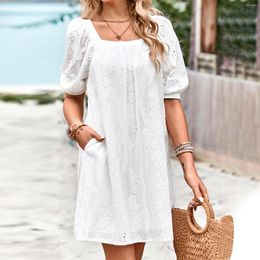 Casual Dresses Ladies Fashion Short Sleeves Solid Colour Dress Womens Cotton For Young Women