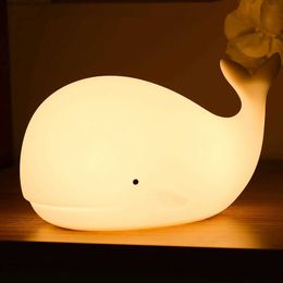 Night Lights Cute Whale Night Light 7-color Silicone Usb Rechargeable Nightlights Room Decorations Table Lamp Christmas Gifts For Children Q231114