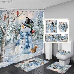 Shower Curtains Christmas Shower Curtain Set Santa Xmas Tree Night Scene Bathroom Decor Door Rug Bath Mat Toilet Cover R231114