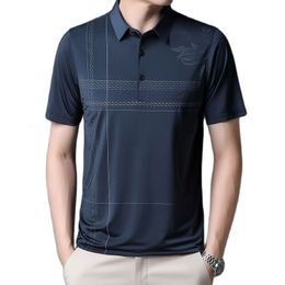 Men's Polos Men's Ice Silk Short-Sleeved T-Shirt Summer Lapel Casual Thin Section All-Match Polo Shirt 230414