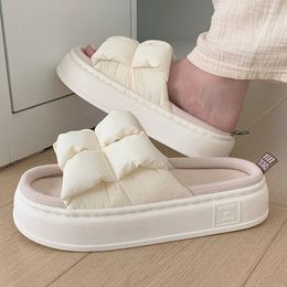 Checked Four Women 4cm Seasons Summer Thick Soft Sole Linen Indoor Home Bedroom Couple Floor Slippers 23041 76