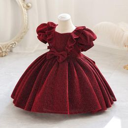 Girl Dresses High-end 1-5 Year Old Baby Birthday First Bubble Sleeve Sequin Bow Tie Dress Cute Toddler Wedding Party