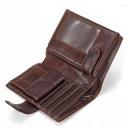 Wallets Men Wallet Cowhide Genuine Leather Coin Purse Clutch Hasp Open Top Quality Retro Short 13.5cm 10cm