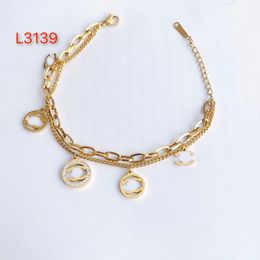 Classic Double Layer Bracelets Link Chain Women Brand Letter Bangle 18K Gold Plated Stainless Steel Crystal Tassels Wristband Cuff Chains Designer Wedding Jewellery