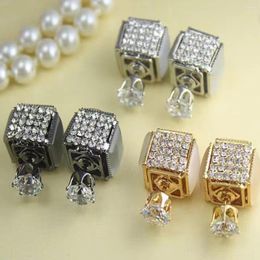 Stud Earrings Korean Fashion With Square Design Inlaid Zircon On All Sides Luxury Women's Charm Jewelry Unique Gift
