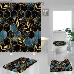 Shower Curtains Brown Honeycomb Gradient Plaid Shower Curtain Bathroom Floor Mat Advanced Shower Curtain Decorative with Plastic R231114