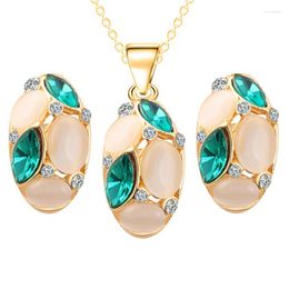 Necklace Earrings Set ZOSHI Luxury Austrian Crystal Opal Flower Pendant Gold Colour African Beads Women Statement