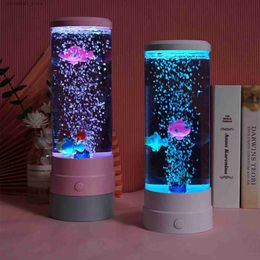 Night Lights 2023 New Bubble Fish Lamp Bedroom Decoration Home Color Change Night Light Led Cute Room Office Decor Jellyfish Lamp Gifts Q231114