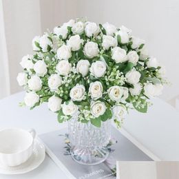 Decorative Flowers Wreaths 30Cm 5 Fork 10 Heads Small Bud Rose Silk Bouquet Artificial For Wedding Home Decoration Indoor Accessor Dhmxy