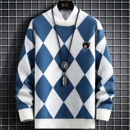 Men's Sweaters 2023 Winter High End Luxury Argyle Plaid Cashmere Sweater Men Thick Warm Mens Christmas Fashion Pattern Pullover 231113