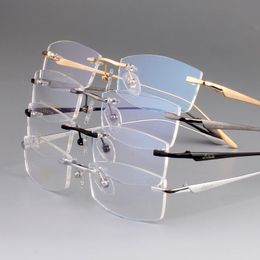 Sunglasses Frames Fashion Vazrobe Titanium Mens Transparent Clear Eyeglasses Frame Rimless Square Male Spectacle Ultra-light Prescription Po