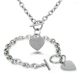 Necklace Earrings Set Daily Trading Women Jewellery Stainless Steel Smooth Link Chain With Cute Sweet Heart Tags Charms & Bracelet