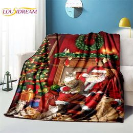 Blankets Christmas Throw Blanket Cartoon Vintage Santa Claus Blanket for Bed Sofa Christmas Kittens Blanket for Christmas Thanksgiving 231113