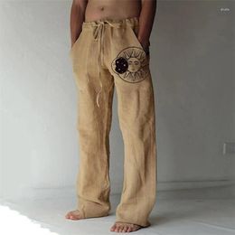 Men's Pants Vintage Graphic Print Mens Cotton Linen Trouser Casual Summer Loose Drawstring Beach Men 2023 Fashion Long Pant Streetwear