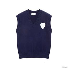 AmiParis Sweater Knit Jumper Vest Sweat Fashion V Neck Sleeveless Winter AM I Paris Big Heart Coeur Love Jacquard Sweatshirts Amisweater AMIs TIKV