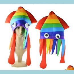 Party Hats Rainbow Octopus Hat Colorf Squid Cap Halloween Cosplay Sea Animal Costume Funny Crazy Headwear Accessories Drop Delivery Dh94H