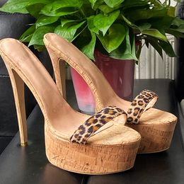 Olomm New Fashion Women Summer Mules Sandals Slippers Faux Suede Stiletto Heels Open Toe Leopard Casual Shoes US Plus Size 5-20