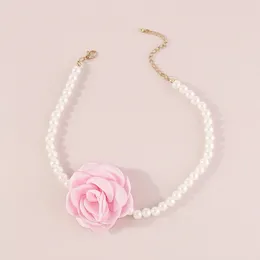 Pendant Necklaces Imitation Pearl Bead Flower Choker Women's Necklace On The Neck White Floral Rose Chocker 2023 Jewellery Korean Y2K