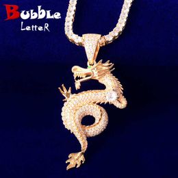 Pendant Necklaces Bubble Letter Anime Dragon Pendant Bling AAA Cubic Zircon Men Necklace Iced Out Hip Hop Rock Jewellery Free Shipping Items Gift T230413