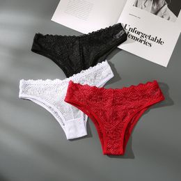 Women's Panties BANNIROU 3pcs Sexy Lace Women's Panties Sexy Briefs Underwear For Women Female Underpants Solid Mid-Rise Ladies Intimates 230414