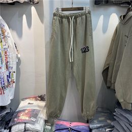 Men's Pants RRR123 Patchwork Khaki Fashion Sweatpants Men 1:1 RRR 123 Drawstring Heavy Fabric Women Streetwear Trousers