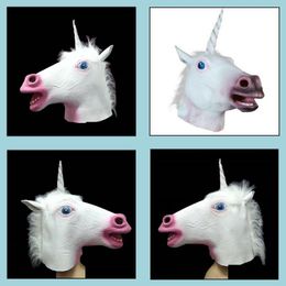 Party Masks Py Animal Horse Head Mask Halloween Costume Theatre Prop Novelty Latex Rubber Christmas Cosplay Fancy Dress Hooded Helme Dhn5I