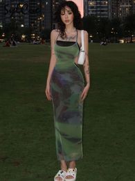 Casual Dresses Sylcue Green Tie-Dye Gradient Personality Creative Sexy Mature Breathable Cool Summer Women'S Long Slip Straight Dress