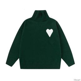 AM I Paris Sweater Turtleneck High Collar Knit Jumper Hoodie Winter Hoody Amisweater Big Coeur Love Jacquard Heart Pull Sweatshirt Amiparis AMIs QEKY