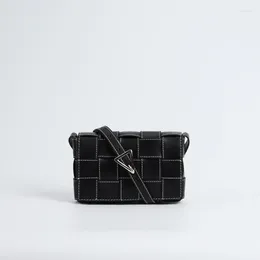 Evening Bags Braided Design Women Shoulder Bag Black Genuine Leather Square Messenger Brand Solid Color Casual