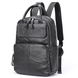 Backpack 2023 Natural Cowskin Genuine Leather Men's Fashion Large Capacity Shoolbag For Boy Laptop Bag