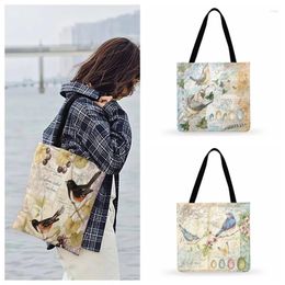 Evening Bags Retro Flower And Bird Butterfly Painting Print Tote Bag Women Casual Ladies Shoulder Outdoor Beach Shopping