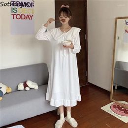 Women's Sleepwear Women Nightgowns Spring Sweet Turn-down Collar Patchwork Lace Ruffles Long Sleeve Soft Leisure Fashion Chic Homewear