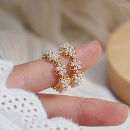 Stud Earrings 14K Real Gold Plated Pearl Flowers For Women Girl Zircon Jewellery S925 Silver Needle Birthday Party