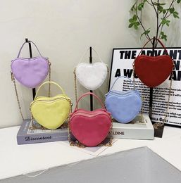 Lady style kids love heart handbags girls letter embroidered crossbody bags children metals chain single shoulder purse A9656