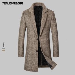 Men's Jackets 2023 Wool Coats Long Overcoat England Plaid Business Casual Blends Winter Jacket Men Clothing Woolen Greatcoat T3F8817 231113