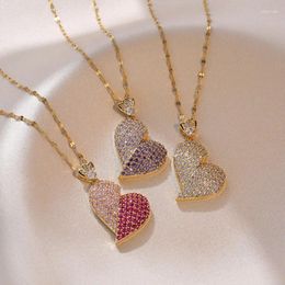 Pendant Necklaces Iced Out Heart Necklace With CZ Stone Love Paired Anatomical Colorful Hearts Luxury Jewelry Gifts