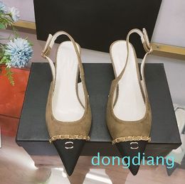 Designer heels french empty trip strap chain high heels baotou thick heel sandals fashion ballet flats pointed mary jane shoe