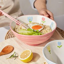 Dinnerware Sets 8 Inch Ceramic Noodles In Soup Bowl With Bamboo Hat Lamian Luosifen Large Tableware