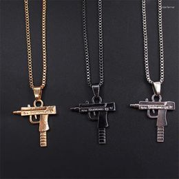 Pendant Necklaces Cool Gothic Hip Hop UZI Kolye GUN Shape Necklace Gold/Black Color Army Style Male Chain Men Jewelry
