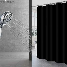 Shower Curtains Solid Color Black Bath Curtain Simple Waterproof Grey Shower Curtains Mildewproof For Bathroom with Plastic R231114