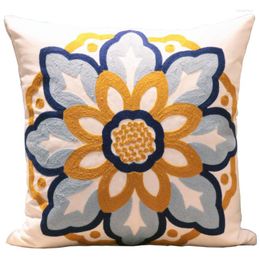 Pillow Cover Cotton And Linen Thicken American Pastoral Retro Style Embroidered Flower Fabric Bed Sofa Soft