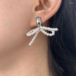 Hoop Earrings Fashion Pearl Bowknot Pendant Temperament Dangle Jewellery