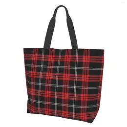 Shopping Bags Christmas And Year Tartan Plaid Extra Large Grocery Bag Black Red White Cheque Reusable Tote