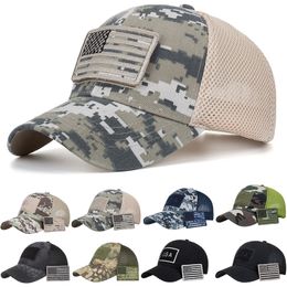 Mens Camo Baseball Hats With American Flag USA Patch Tactical Operator Patriotic Mesh Caps US Army Military Ball Hat 8 Colors