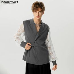 Men's Suits Blazers INCERUN Tops American Style Handsome Mens Lace Hollowed Splicing Strap Design Suit Casual Party Suit Jackets S-5XL 231114