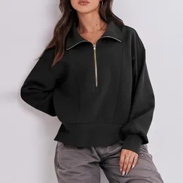 Women's Hoodies Women Half Zip Sweatshirts Casual Cropped Top Streetwear Turn-Down Collar Pullovers Ladies Daily Tracksuit Sudaderas De